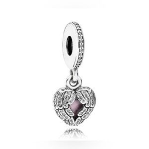 Authentic Pandora Retired Angel Wings Pink Enamel Heart Locket Dangle S925 Charm